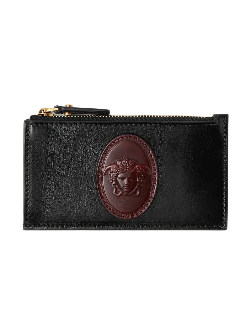 Versace Roomy Leather Zip Card Holder
