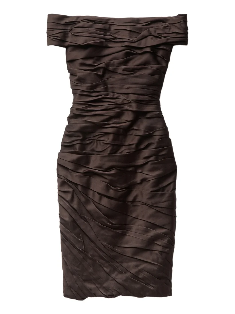 Versace Draped Envers-Satin Off-Shoulder Midi Dress | Thumbnail 1 Versace Draped Envers-Satin Off-Shoulder Midi Dress | Thumbnail 1