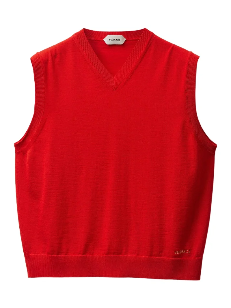 Versace Embroidered Wool Knit Vest