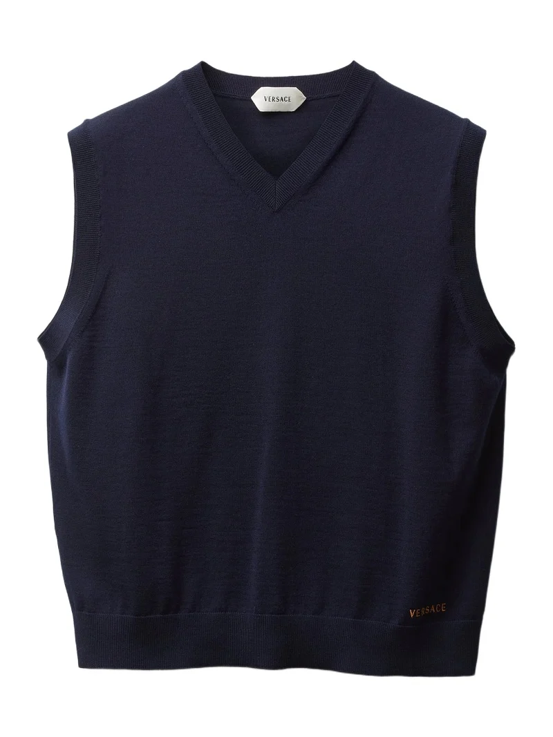 Versace Embroidered Wool Knit Vest