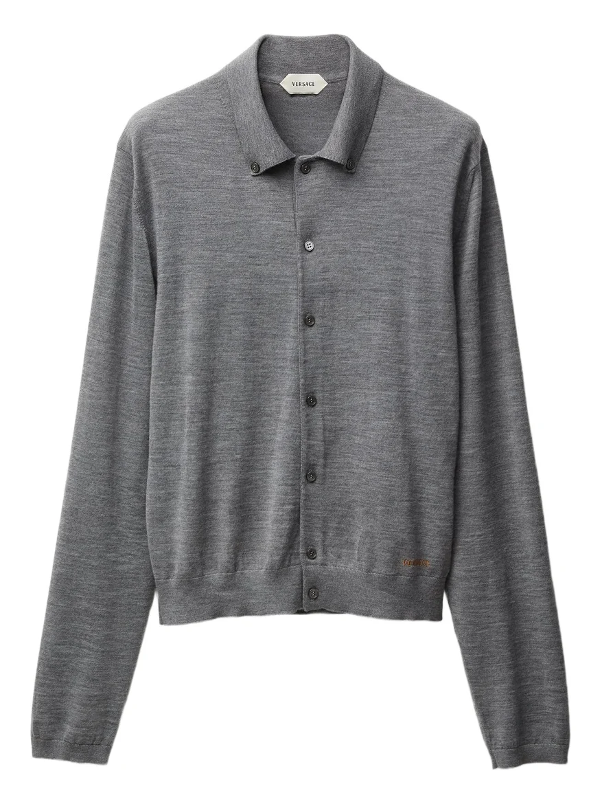 Versace Embroidered Wool Knit Cardigan