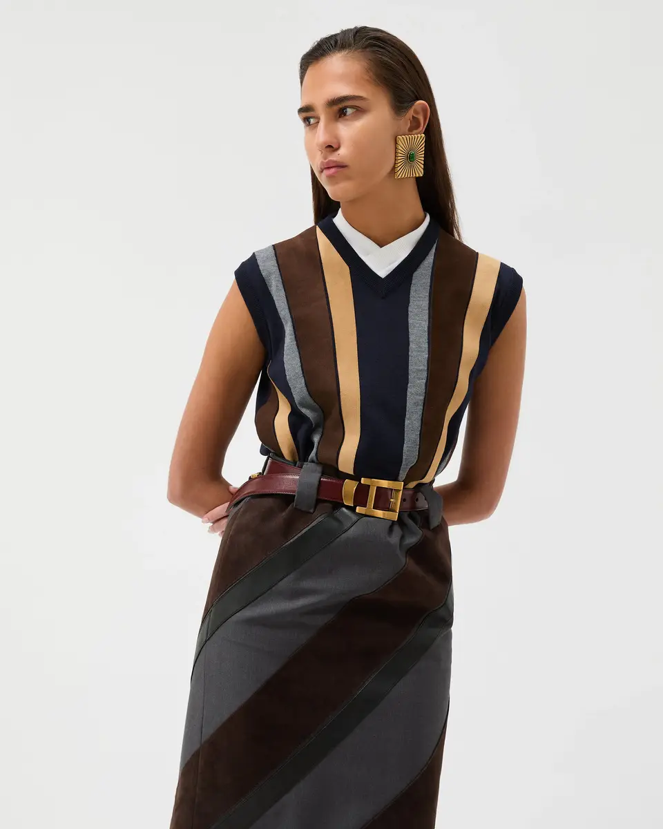 Versace Intarsia-Wool & Leather Patchwork Vest | Thumbnail 2 Versace Intarsia-Wool & Leather Patchwork Vest | Thumbnail 2