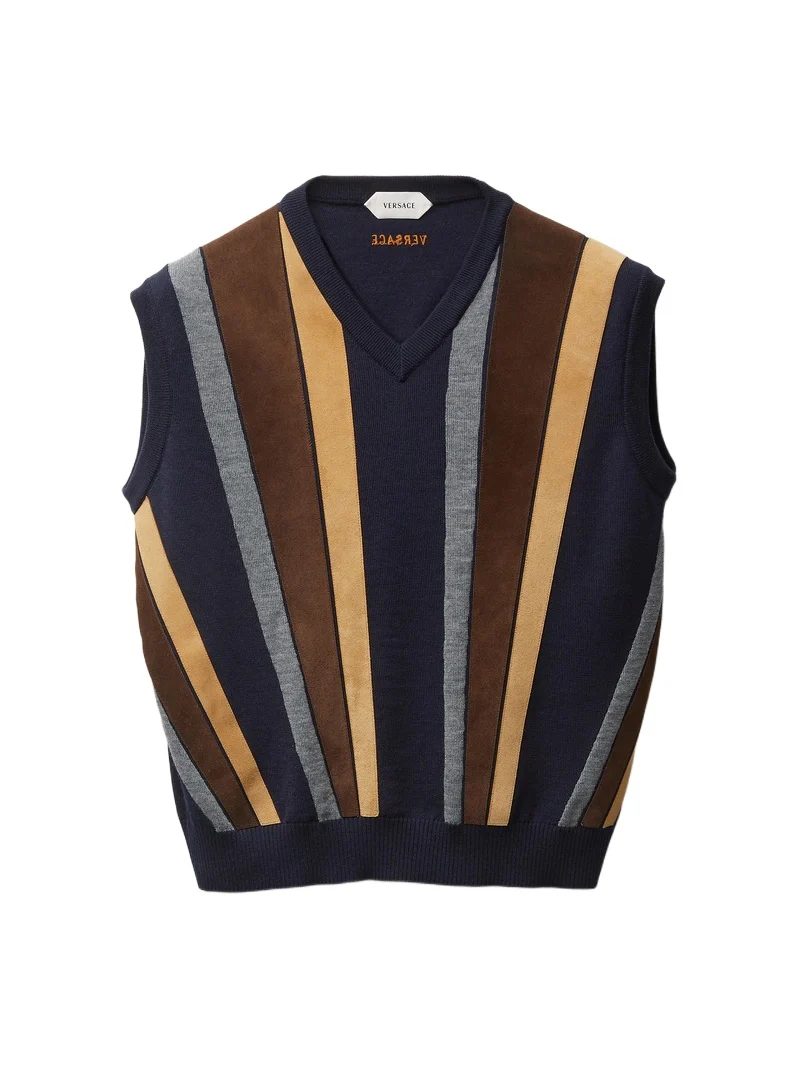 Intarsia-Wool & Leather Patchwork Vest Intarsia-Wool & Leather Patchwork Vest