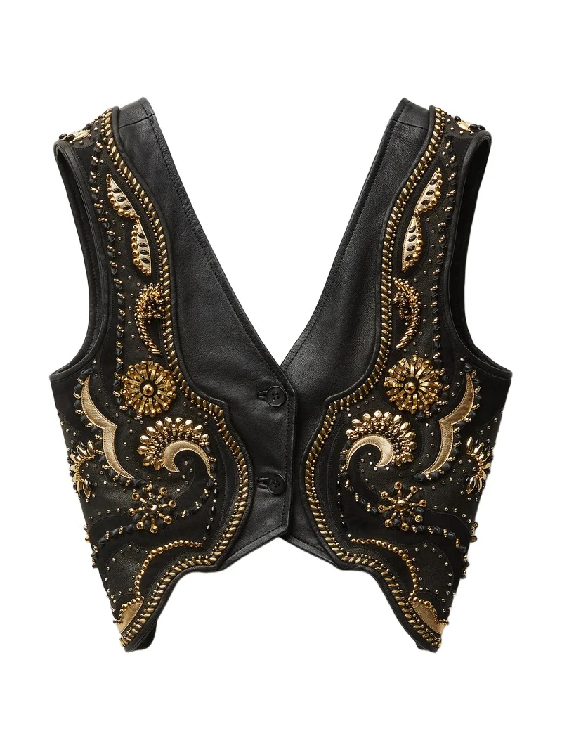 Embroidered Crop Leather Vest Embroidered Crop Leather Vest