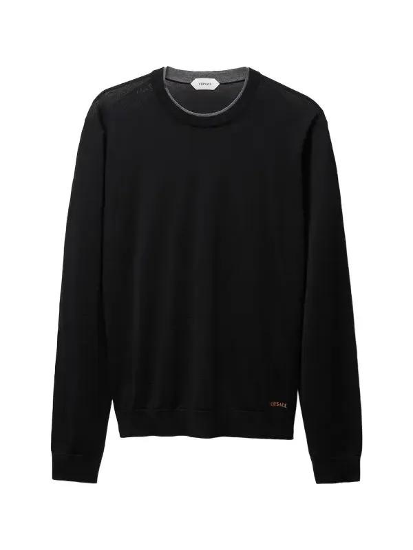 Embroidered Wool Knit Crewneck Sweater
