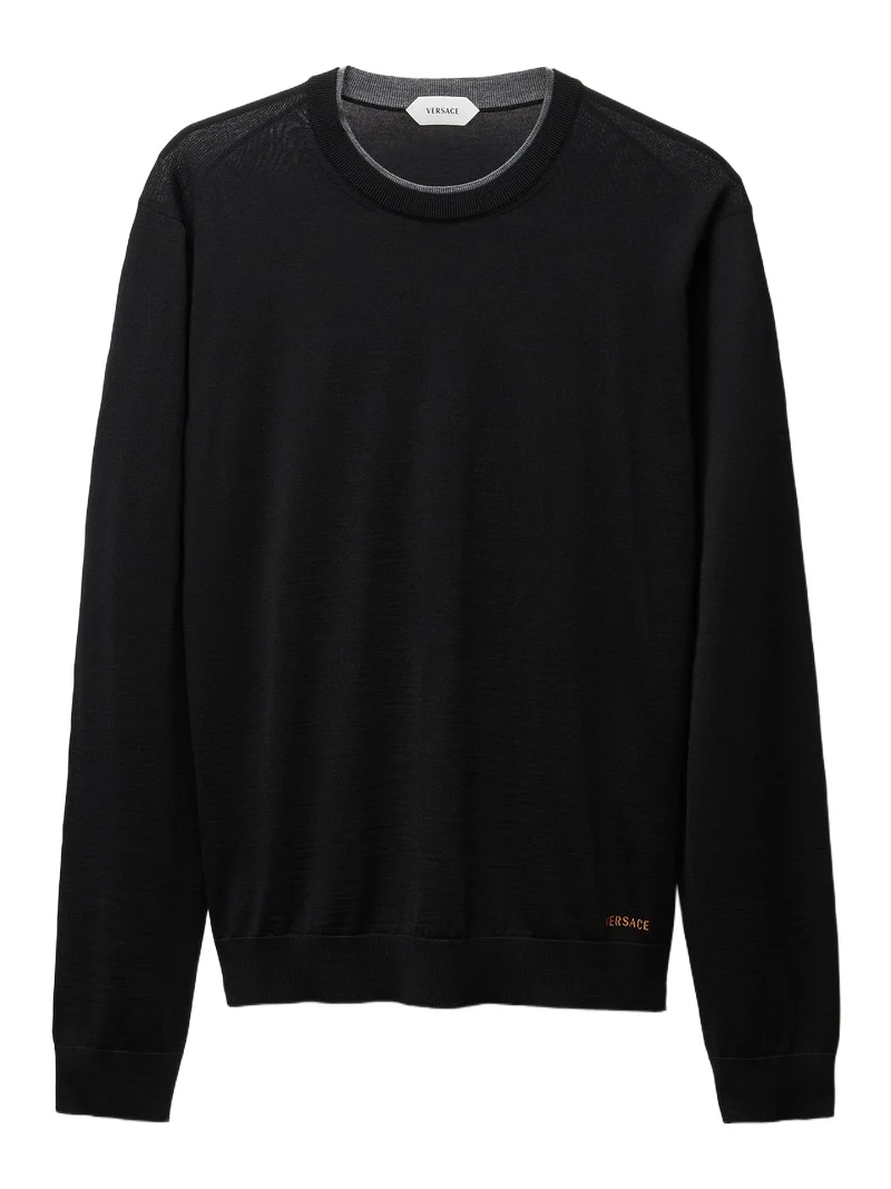 Versace Embroidered Wool Knit Crewneck Sweater