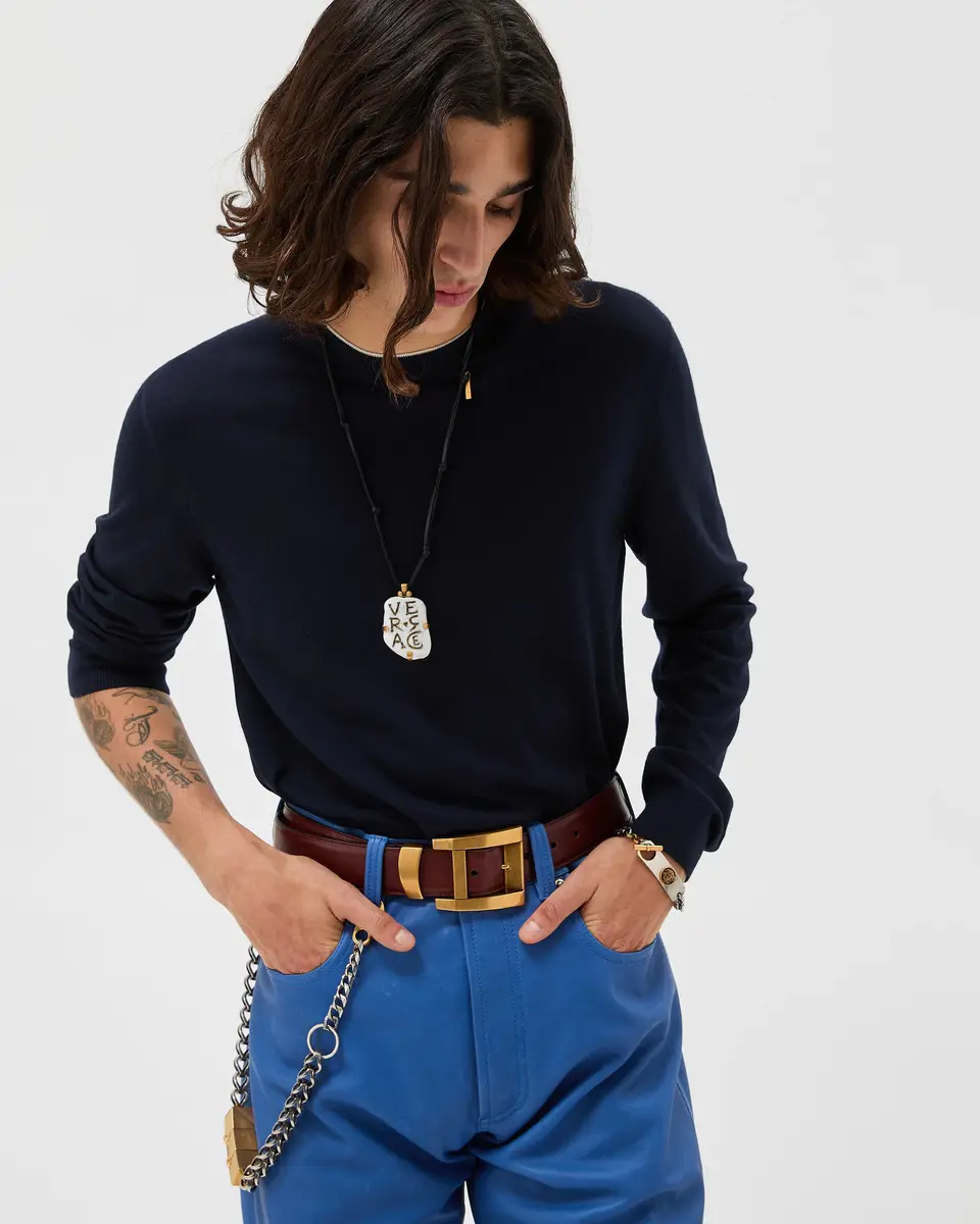 Versace Embroidered Wool Knit Crewneck Sweater | Thumbnail 2
