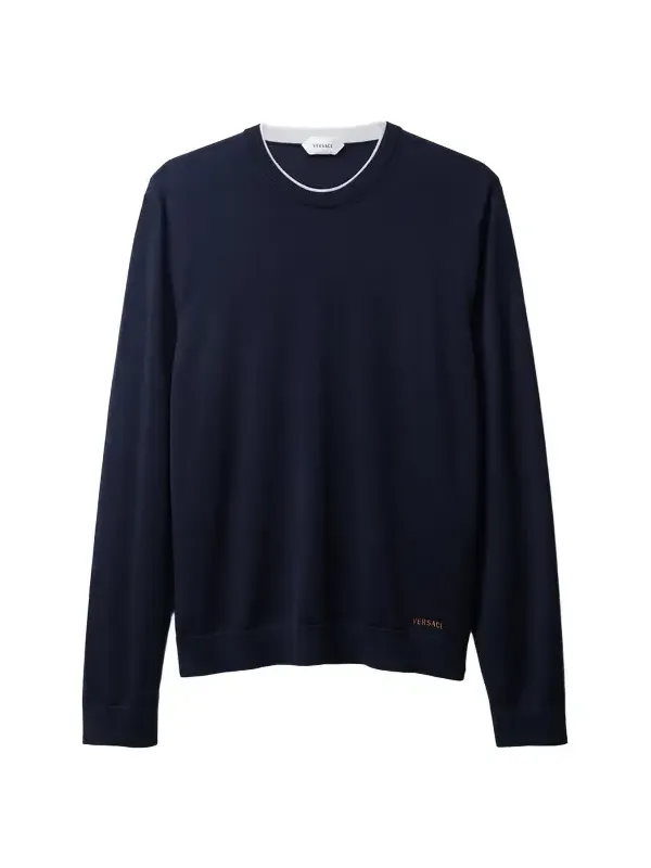 Embroidered Wool Knit Crewneck Sweater