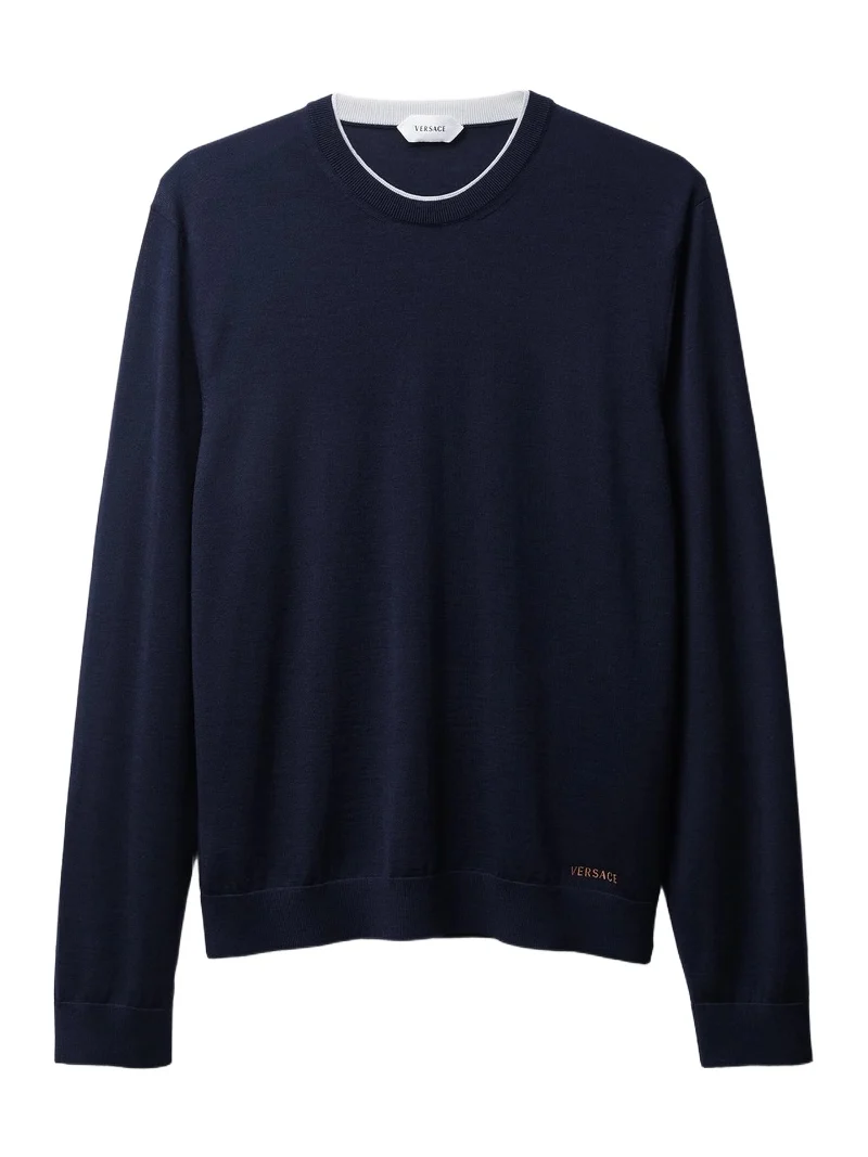 Versace Embroidered Wool Knit Crewneck Sweater