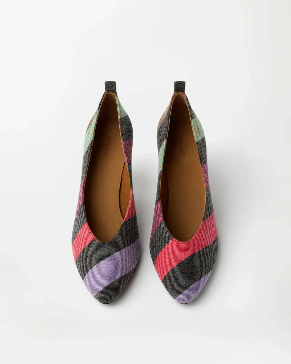 Versace Tina Striped Denim Pumps 65 mm | Thumbnail 2
