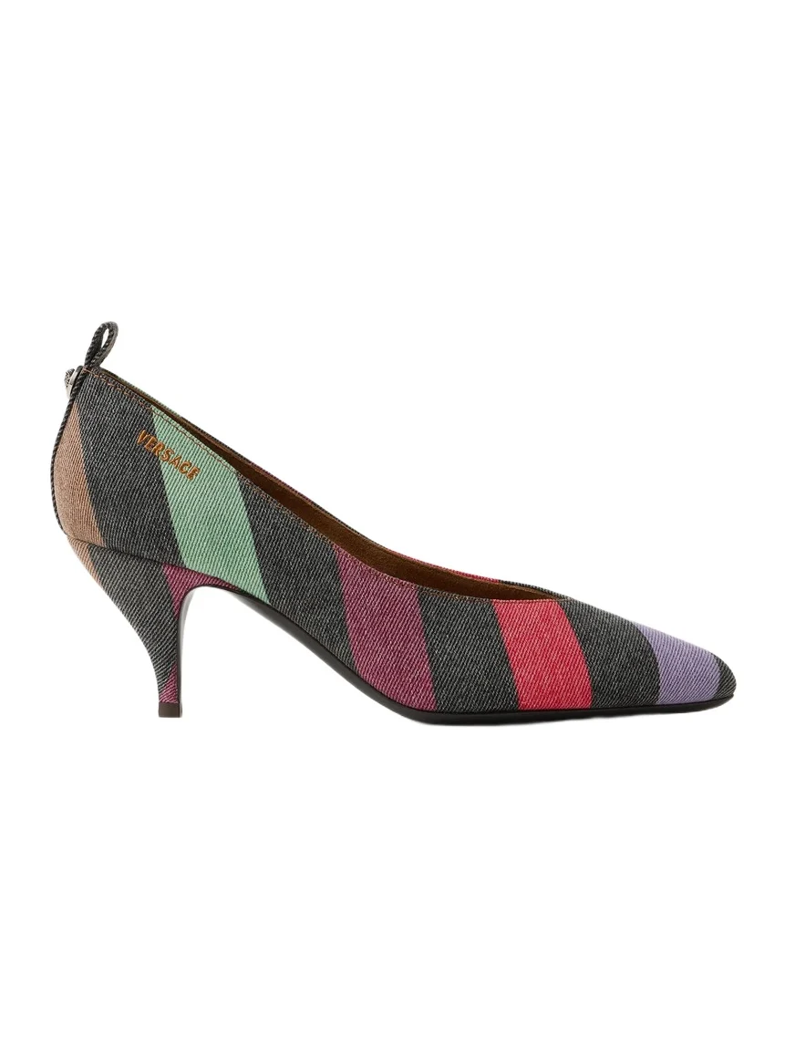 Versace Tina Striped Denim Pumps 65 mm