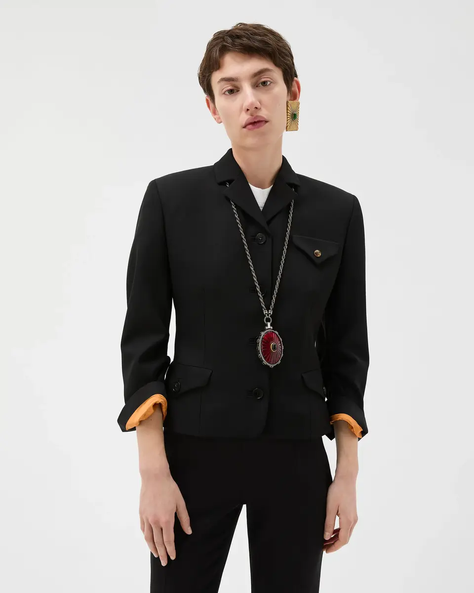 Versace Draped Grain De Poudre Wool Jacket | Thumbnail 2 Versace Draped Grain De Poudre Wool Jacket | Thumbnail 2