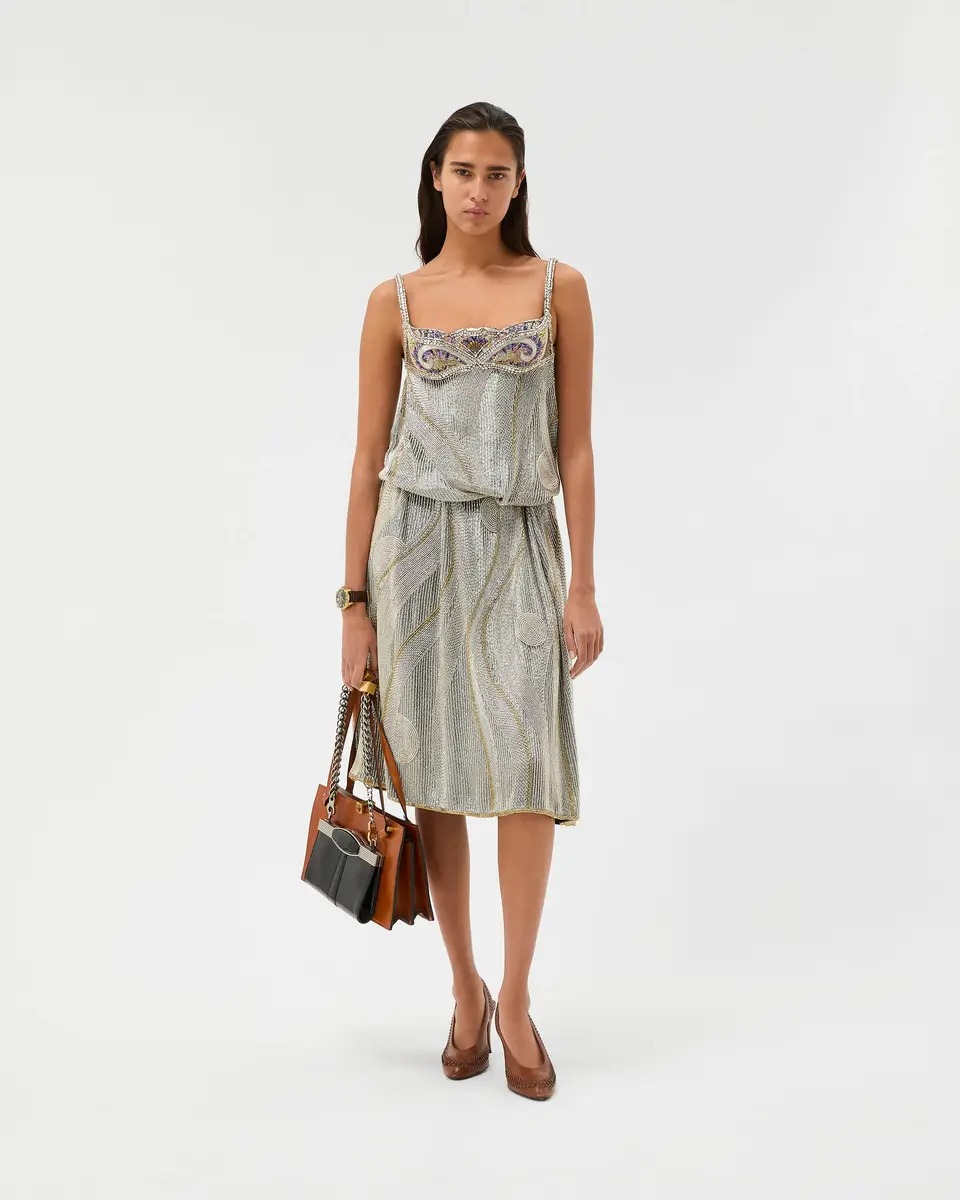 Versace Embroidered Crêpe de Chine Midi Dress | Thumbnail 2
