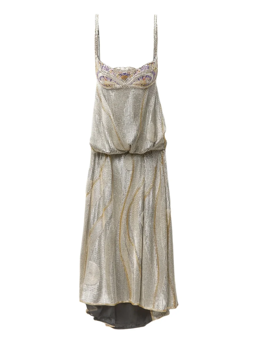 Embroidered Crêpe de Chine Midi Dress