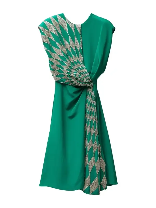Embroidered Silk Midi Evening Dress Embroidered Silk Midi Evening Dress