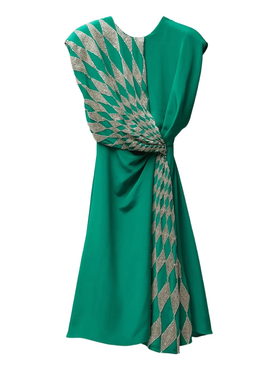 Embroidered Silk Midi Evening Dress Embroidered Silk Midi Evening Dress
