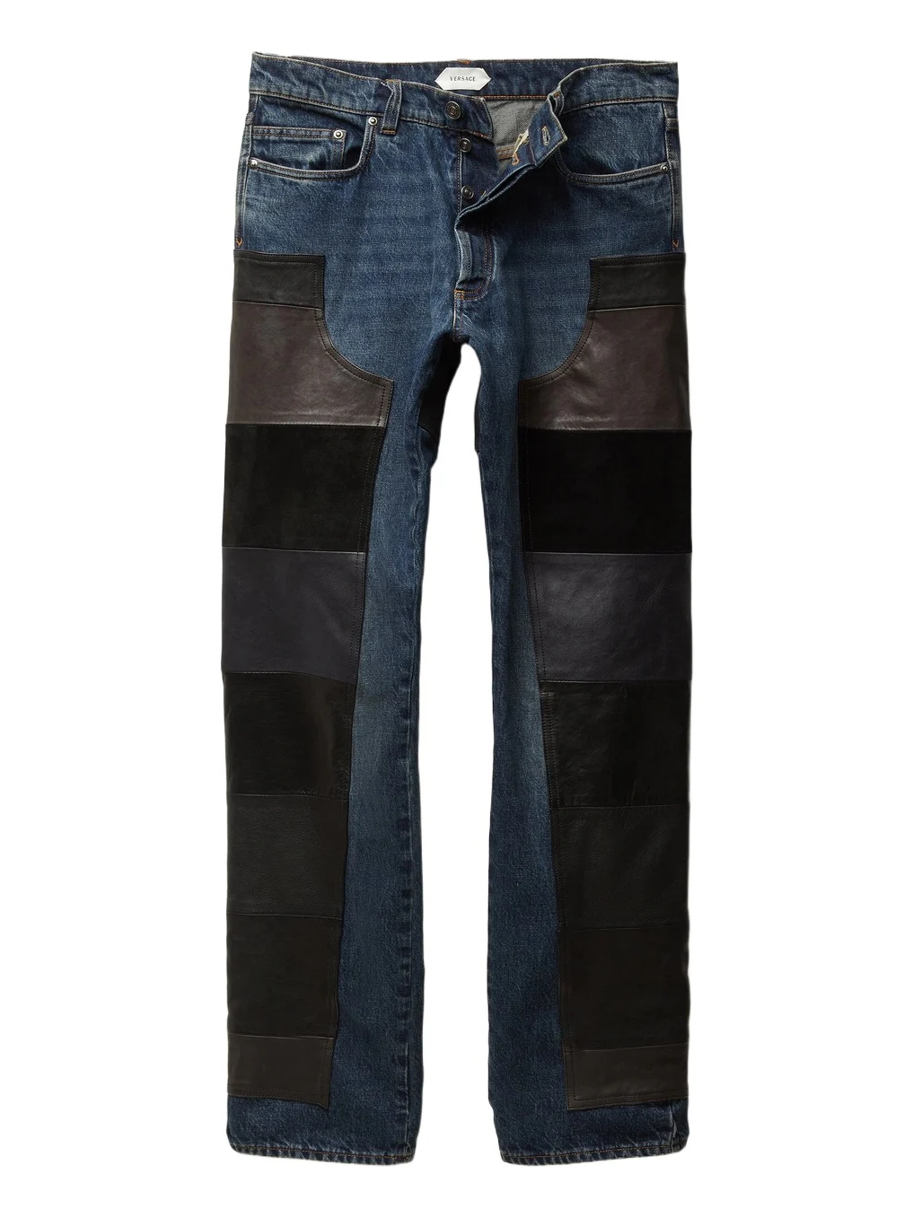 Versace Leather Patchwork Straight Jeans