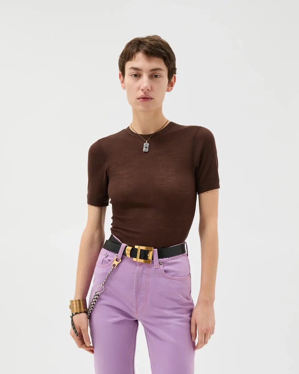 Versace Embroidered Wool Ribbed Knit T-Shirt | Thumbnail 2 Versace Embroidered Wool Ribbed Knit T-Shirt | Thumbnail 2
