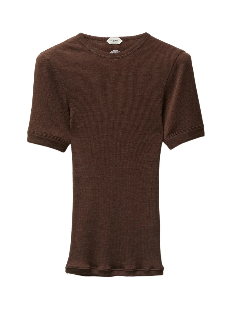 Embroidered Wool Ribbed Knit T-Shirt
