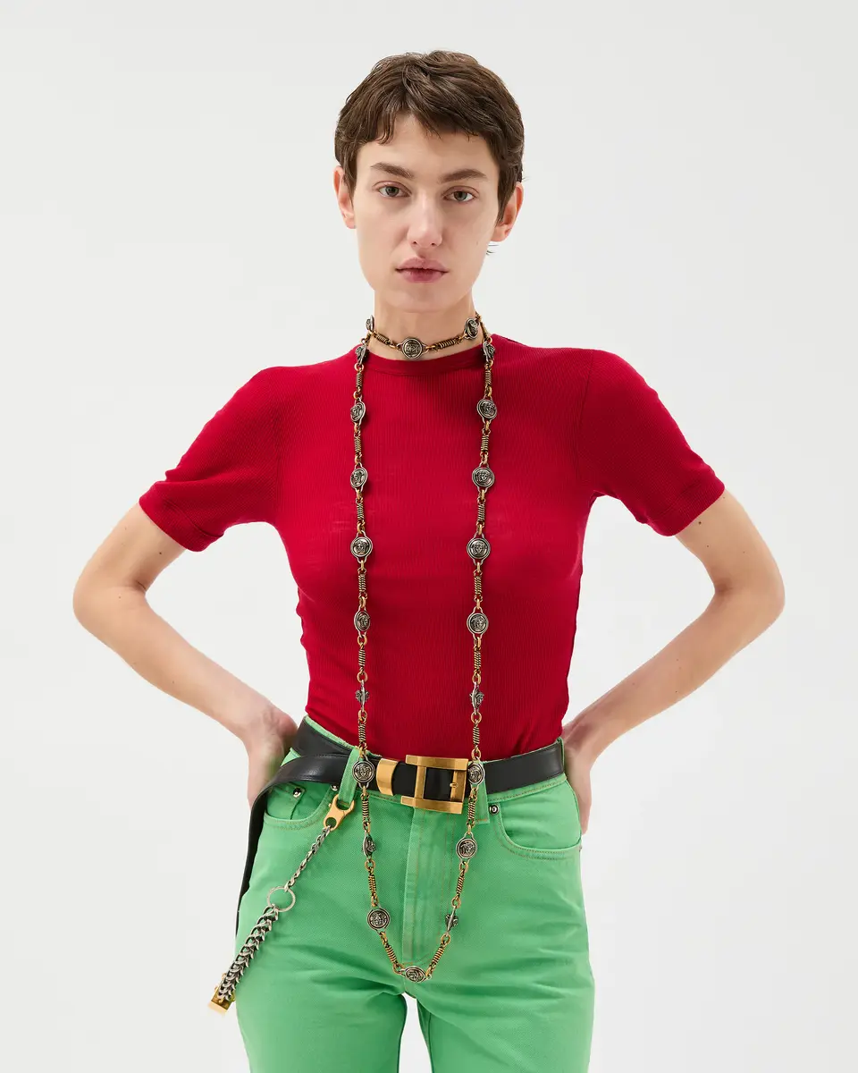 Versace Embroidered Wool Ribbed Knit T-Shirt | Thumbnail 2 Versace Embroidered Wool Ribbed Knit T-Shirt | Thumbnail 2