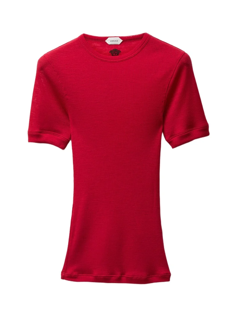 Embroidered Wool Ribbed Knit T-Shirt Embroidered Wool Ribbed Knit T-Shirt