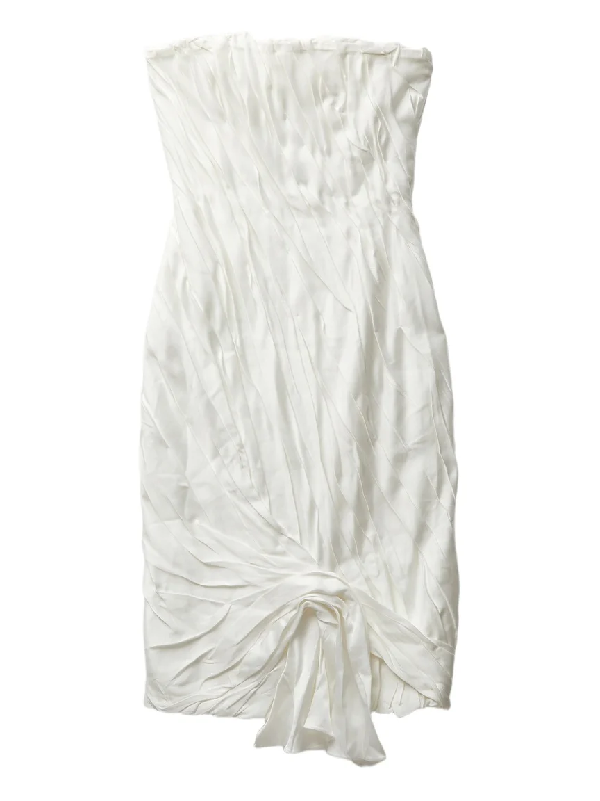 Versace Draped Envers-Satin Strapless Midi Dress