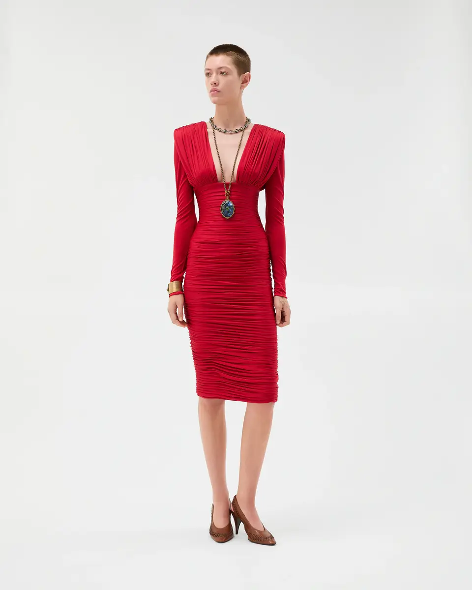 Versace Draped Silk Crêpe Jersey Midi Dress | Thumbnail 2