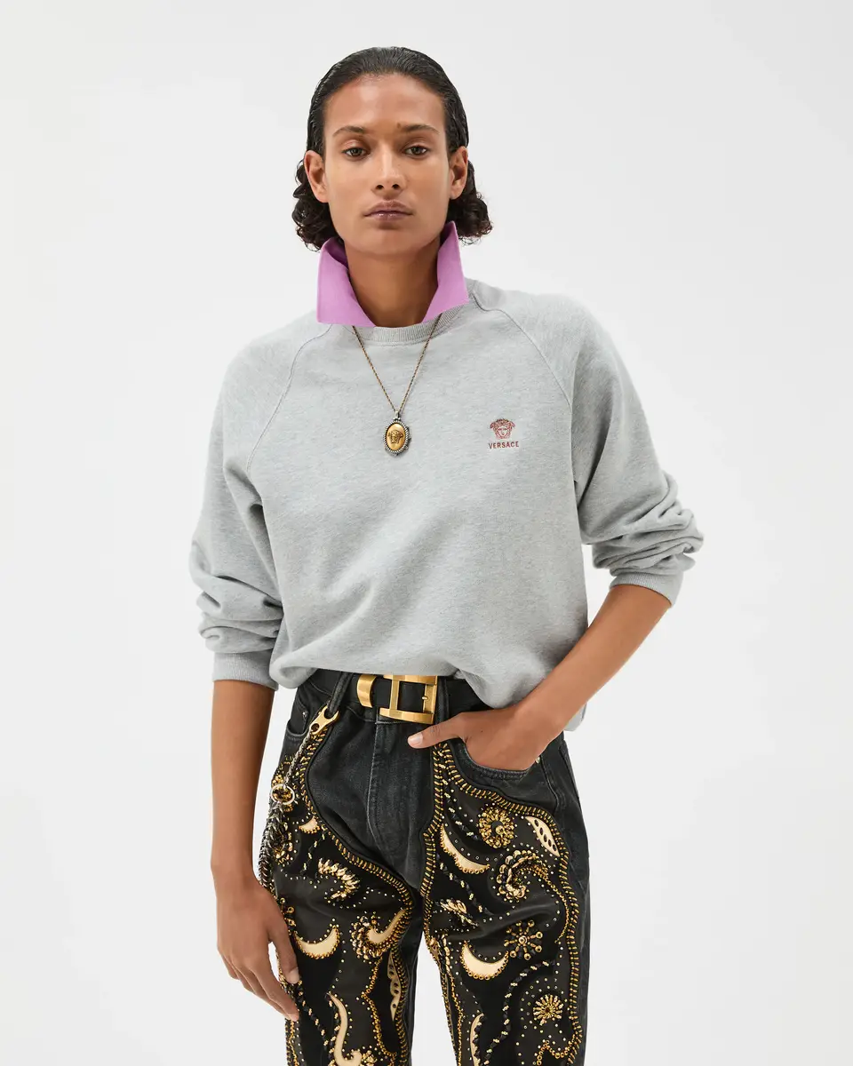 Versace Embroidered Cotton-Jersey Sweatshirt | Thumbnail 2