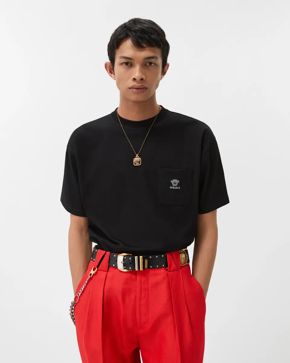Versace Embroidered Cotton-Jersey T-Shirt | Thumbnail 2 Versace Embroidered Cotton-Jersey T-Shirt | Thumbnail 2