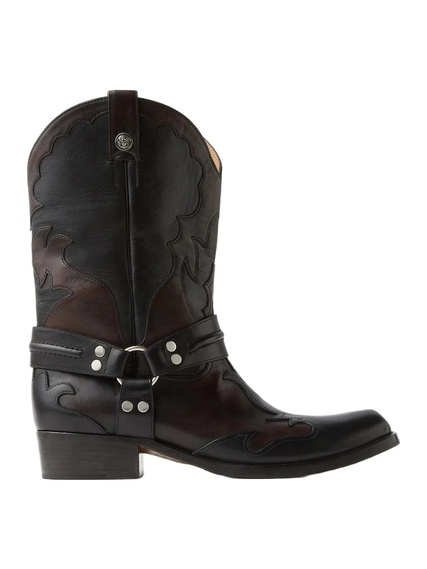Versace Sylvester Leather Western Boots
