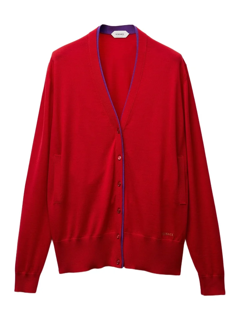 Versace Embroidered Wool Knit Cardigan