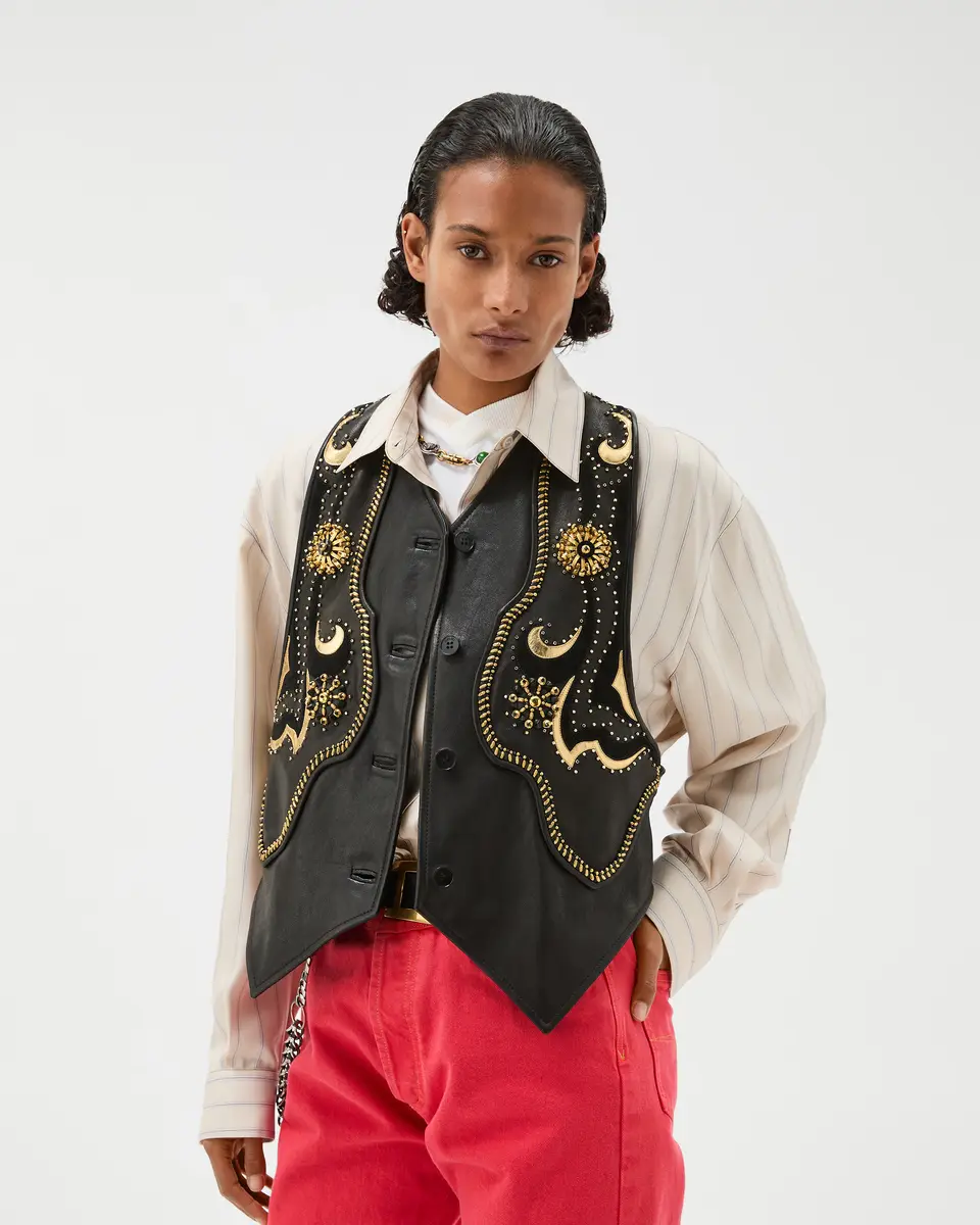 Versace Embroidered Leather Vest | Thumbnail 2 Versace Embroidered Leather Vest | Thumbnail 2