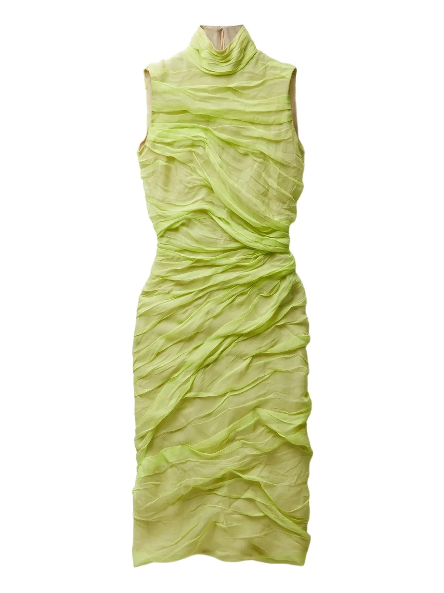 Versace Silk-Chiffon Draped Midi Dress