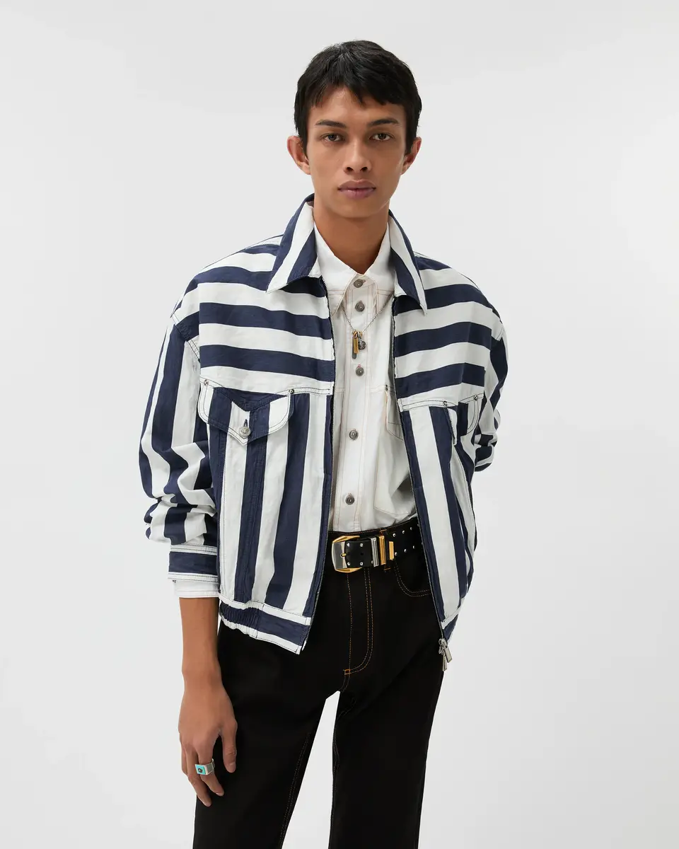 Versace Striped Cotton Denim Blouson | Thumbnail 2 Versace Striped Cotton Denim Blouson | Thumbnail 2