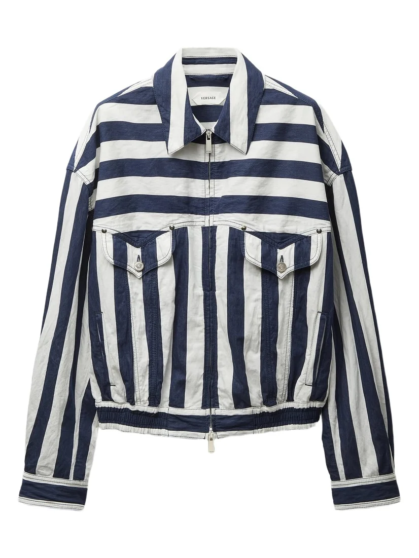Striped Cotton Denim Blouson Striped Cotton Denim Blouson