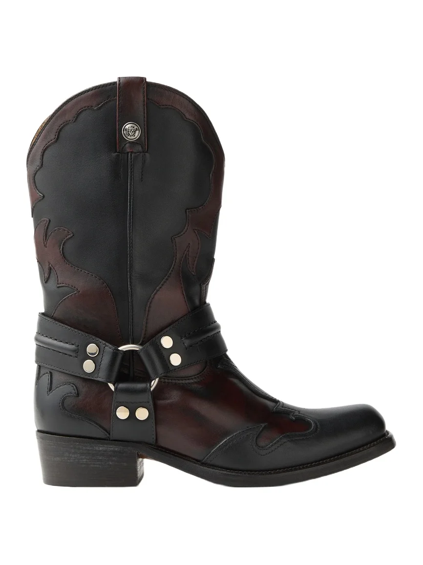 Versace Sylvester Leather Western Boots
