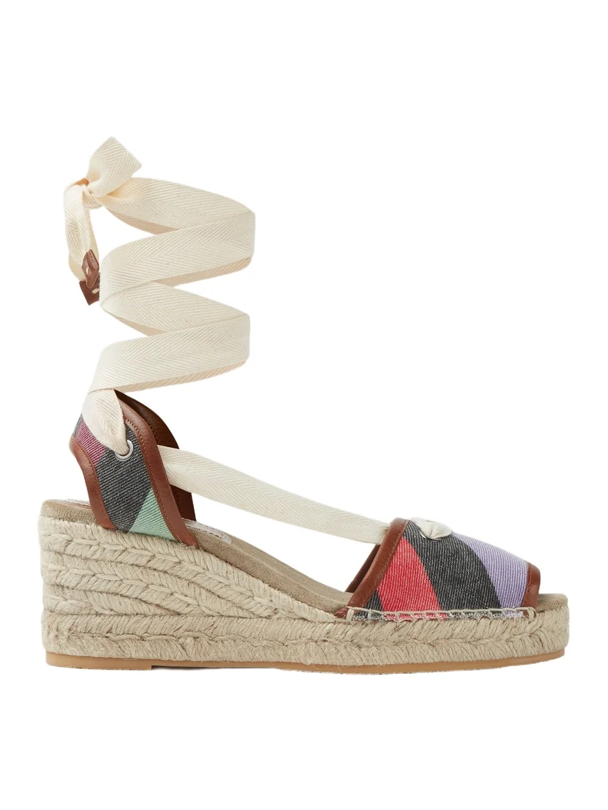 Lola Striped Denim Wedge Sandals 65 mm