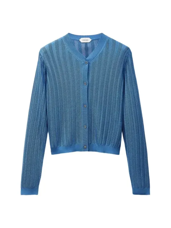 Versace Viscose Mesh Ribbed Knit Cardigan