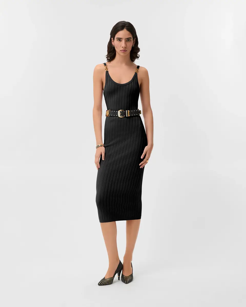 Versace Viscose Mesh Ribbed Knit Midi Dress | Thumbnail 2 Versace Viscose Mesh Ribbed Knit Midi Dress | Thumbnail 2