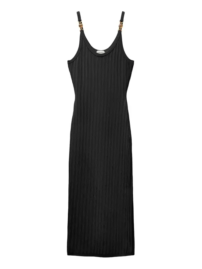 Viscose Mesh Ribbed Knit Midi Dress