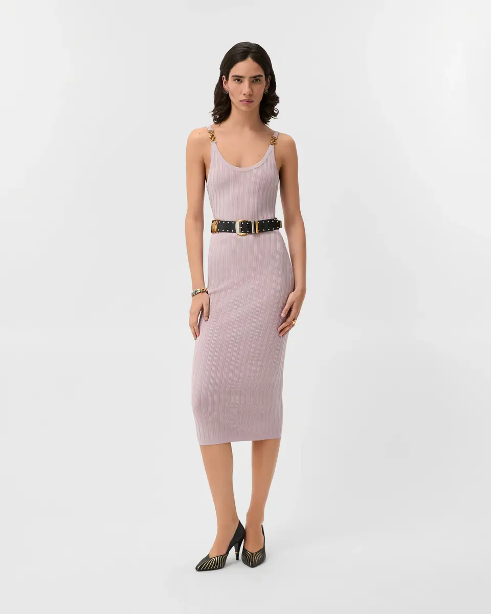 Versace Viscose Mesh Ribbed Knit Midi Dress | Thumbnail 2 Versace Viscose Mesh Ribbed Knit Midi Dress | Thumbnail 2