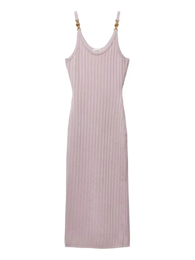 Viscose Mesh Ribbed Knit Midi Dress