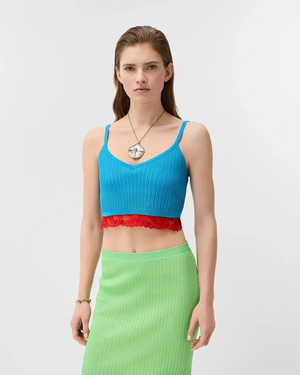 Versace Lace-Trim Viscose-Blend Ribbed Knit Tank Top | Thumbnail 2 Versace Lace-Trim Viscose-Blend Ribbed Knit Tank Top | Thumbnail 2