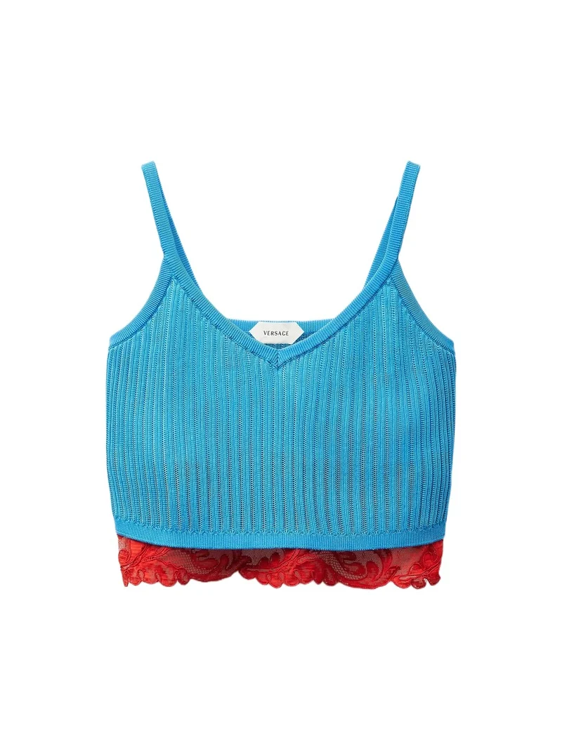 Versace Lace-Trim Viscose-Blend Ribbed Knit Tank Top