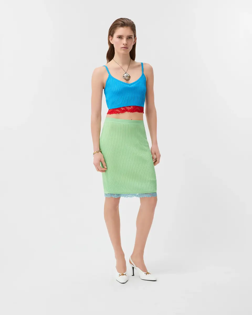 Versace Lace-Trim Viscose-Blend Ribbed Knit Midi Skirt | Thumbnail 2