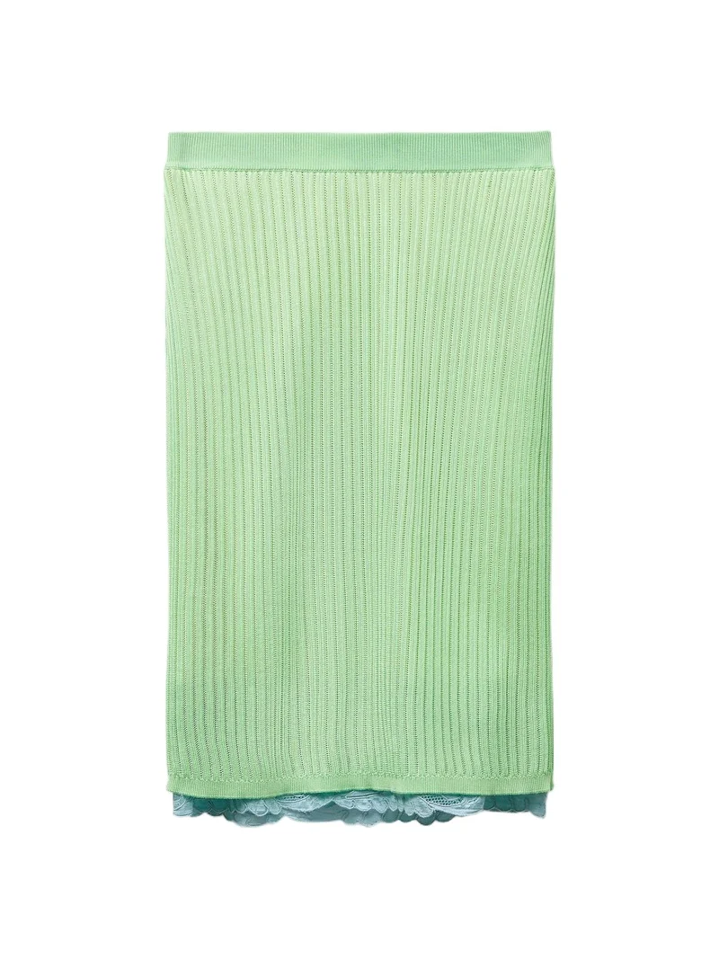 Lace-Trim Viscose-Blend Ribbed Knit Midi Skirt Lace-Trim Viscose-Blend Ribbed Knit Midi Skirt