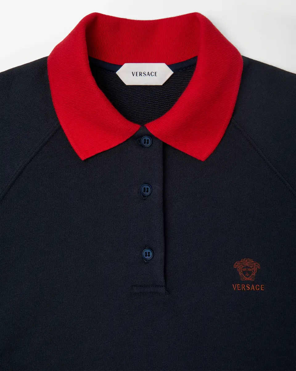Versace Embroidered Cotton-Jersey Polo Sweatshirt | Thumbnail 2