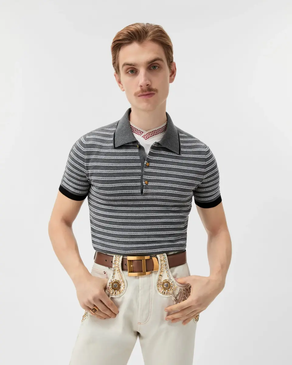 Versace Jacquard Cotton-Blend Knit Polo | Thumbnail 2