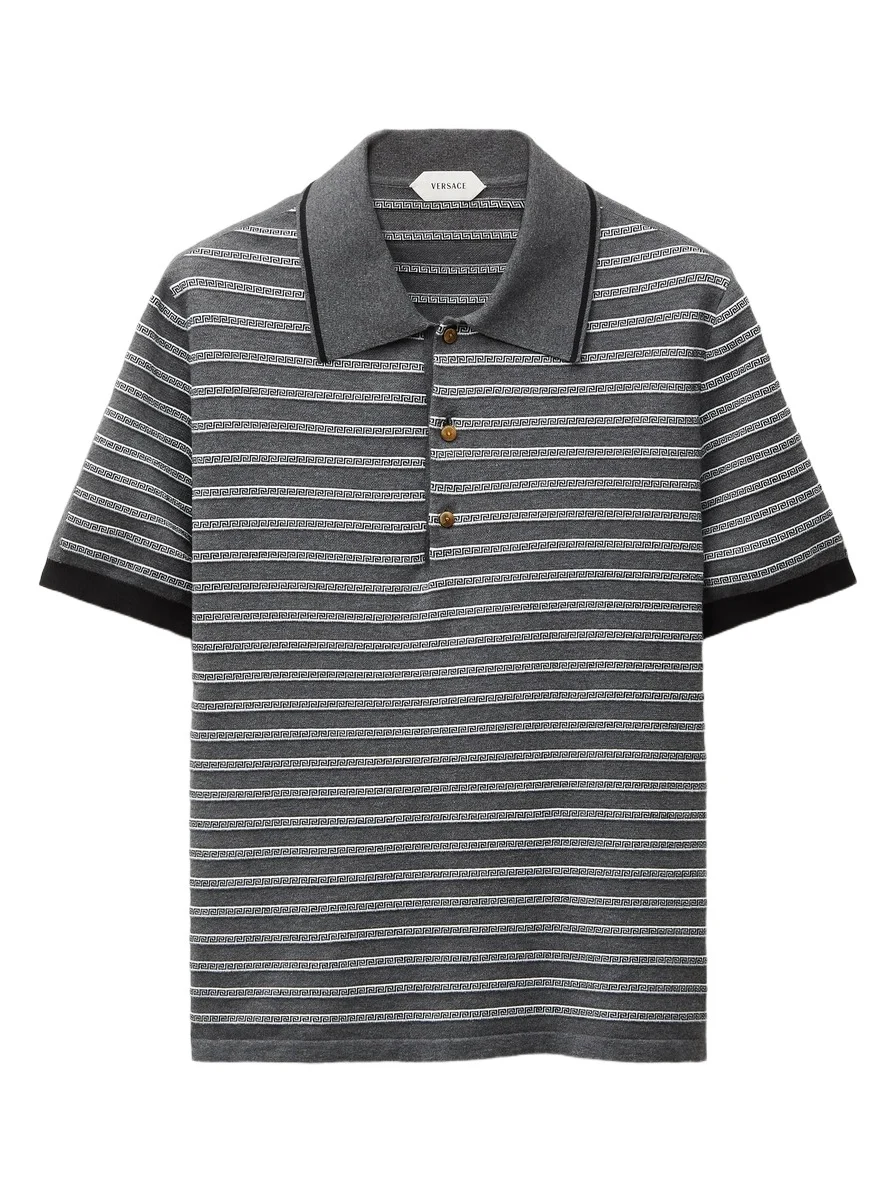 Versace Jacquard Cotton-Blend Knit Polo