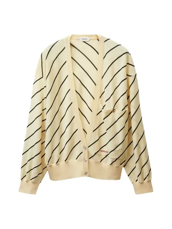 Versace Striped-Intarsia Wool Knit Cardigan
